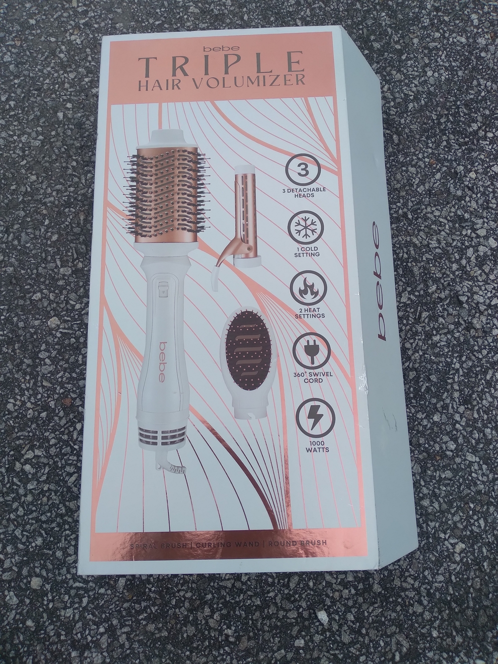 bebe White and Rose Gold Triple Hair Volumizer Brush